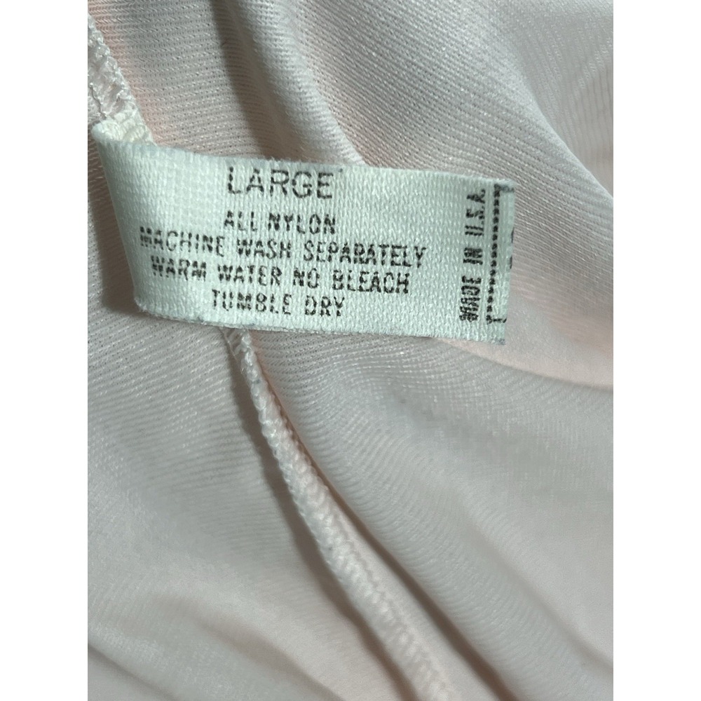 Shadowline Long Robe Pink Peach Nylon Lace Button Front Romantic VTG Size Large - Picture 11 of 11